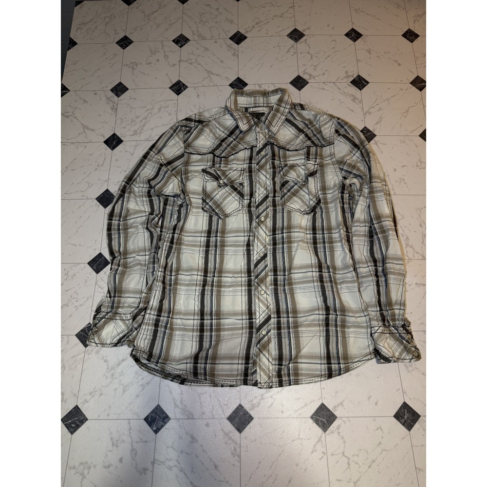 BKE‎ Slim Fit Plaid Western Snap Button-Up Shirt Men's Medium